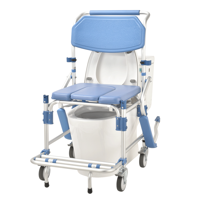 Commode Chair with 4" wheel and Free Backrest Structure