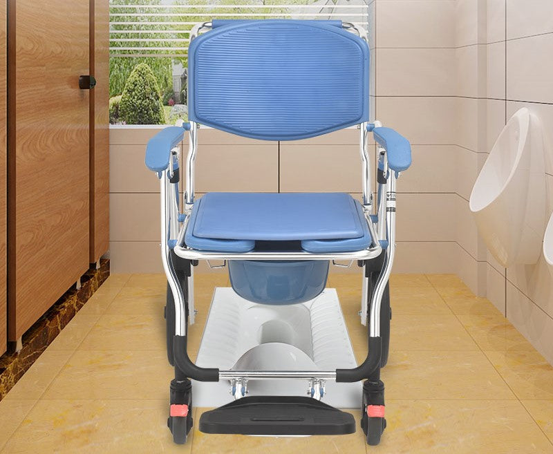 Wheeled Commode Aluminium Chair with 12 inch and 4 inch Wheel