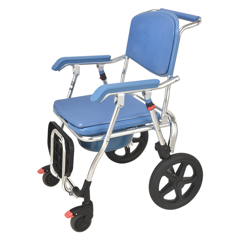 Wheeled Commode Aluminium Chair with 12 inch and 4 inch Wheel