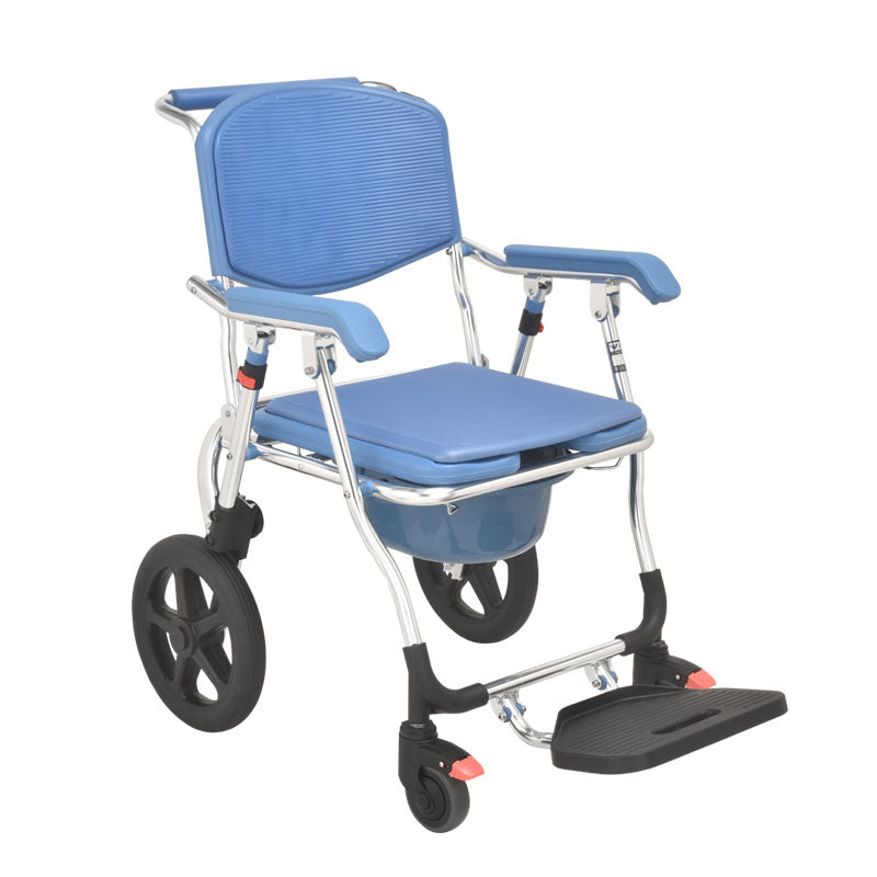 Wheeled Commode Aluminium Chair with 12 inch and 4 inch Wheel