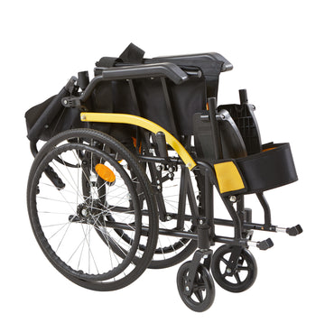 Yellow Manual Wheelchair with Brakes and Power Suspension