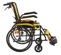 Yellow Manual Wheelchair with Brakes and Power Suspension