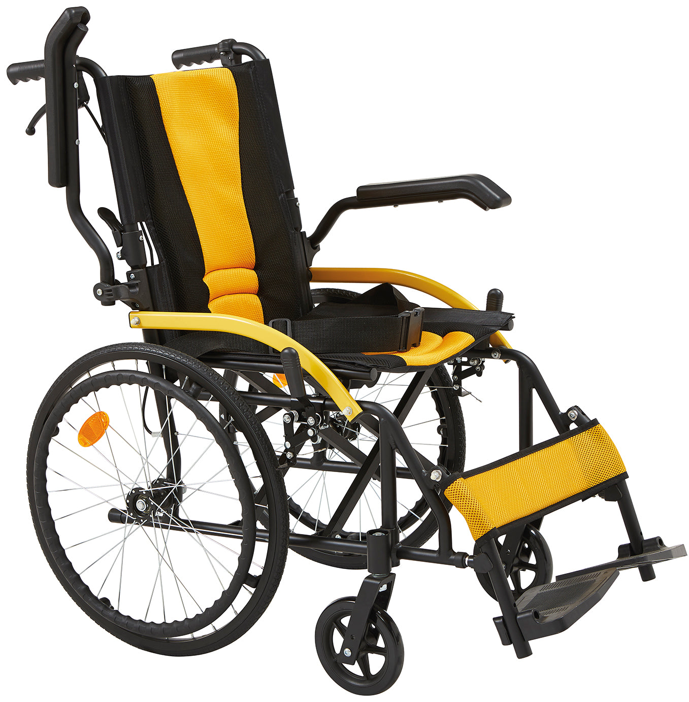 Yellow Manual Wheelchair with Brakes and Power Suspension