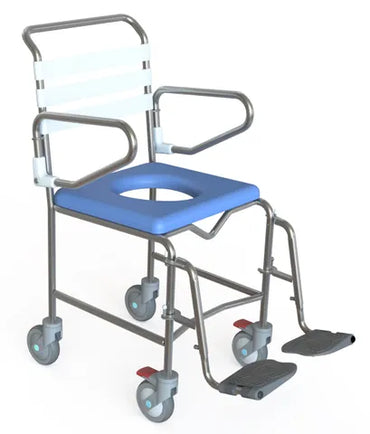 TRANSIT MOBILE SHOWER COMMODE WITH SWINGAWAY FOOTRESTS - 445MM